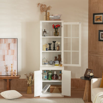 Retro Style Hutch Cabinet With Glass Door, China Cabinet For Home