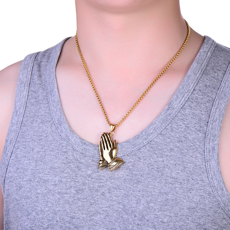 Men's Double-handed Titanium Steel Necklace Personalized Stainless Steel