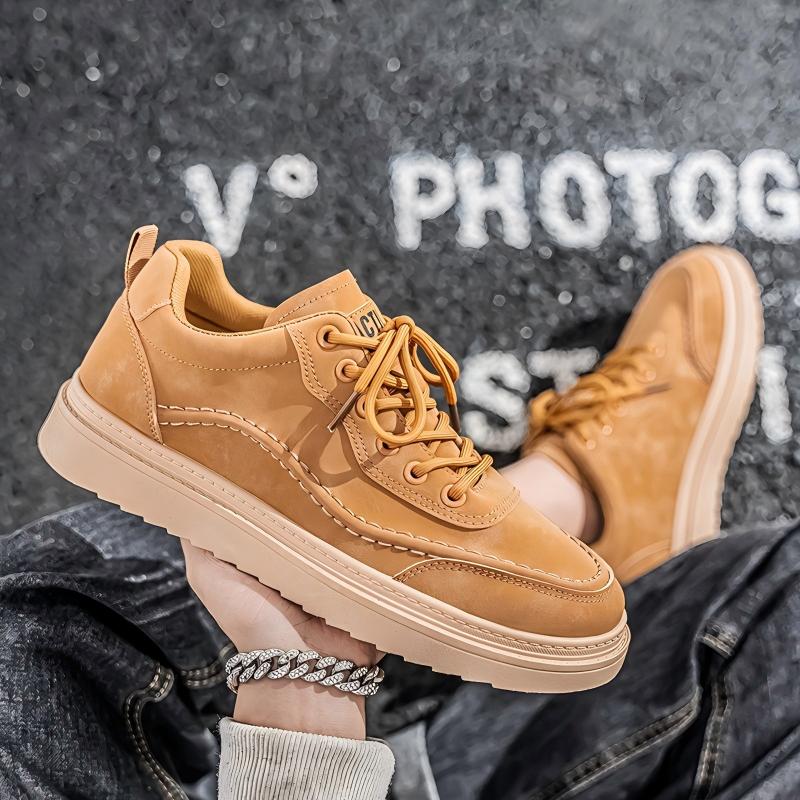 Men's New Breathable Platform Sneakers, Trend Versatile Casual Skate & Leather Fashion Shoes