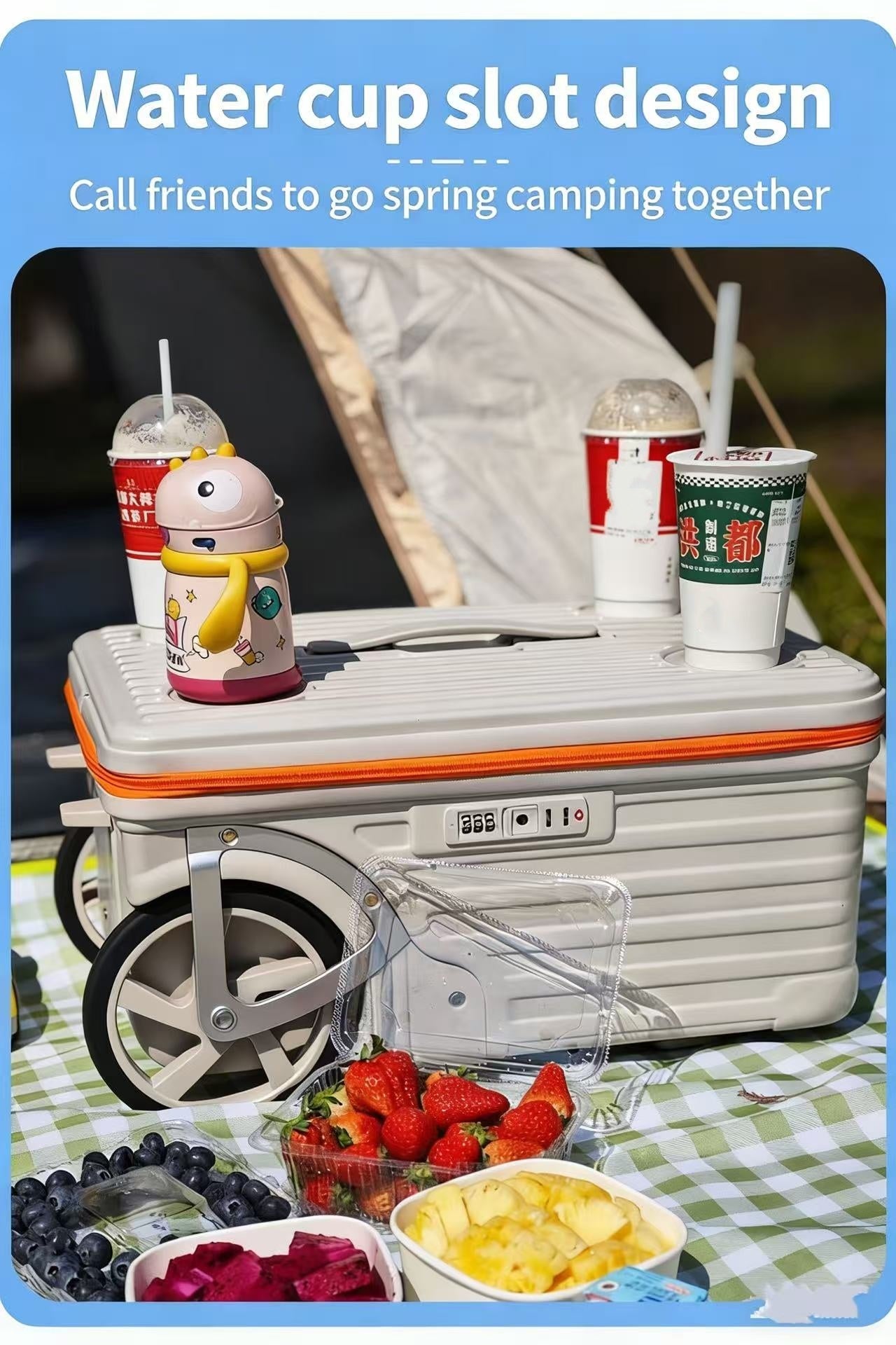 PC Material Large Wheel Luggage, 20 Inches, 24 Inches, TSA Lock, Folding Cup Holder, Outdoor Travel Luggage With Phone Holder And USB Port, Portable Rolling Luggage