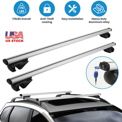 Car Roof Rack Cross Bars Aluminum Cargo Carrier Rooftop Crossbars Luggage Roof Rack Bar with 176lbs Max Load Fits Most Vehicles with Existing Raised S