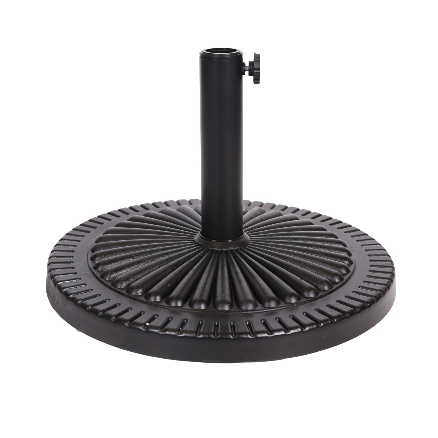 Black Rock Resin Outdoor Umbrella Base with Steel Support in Black Finish