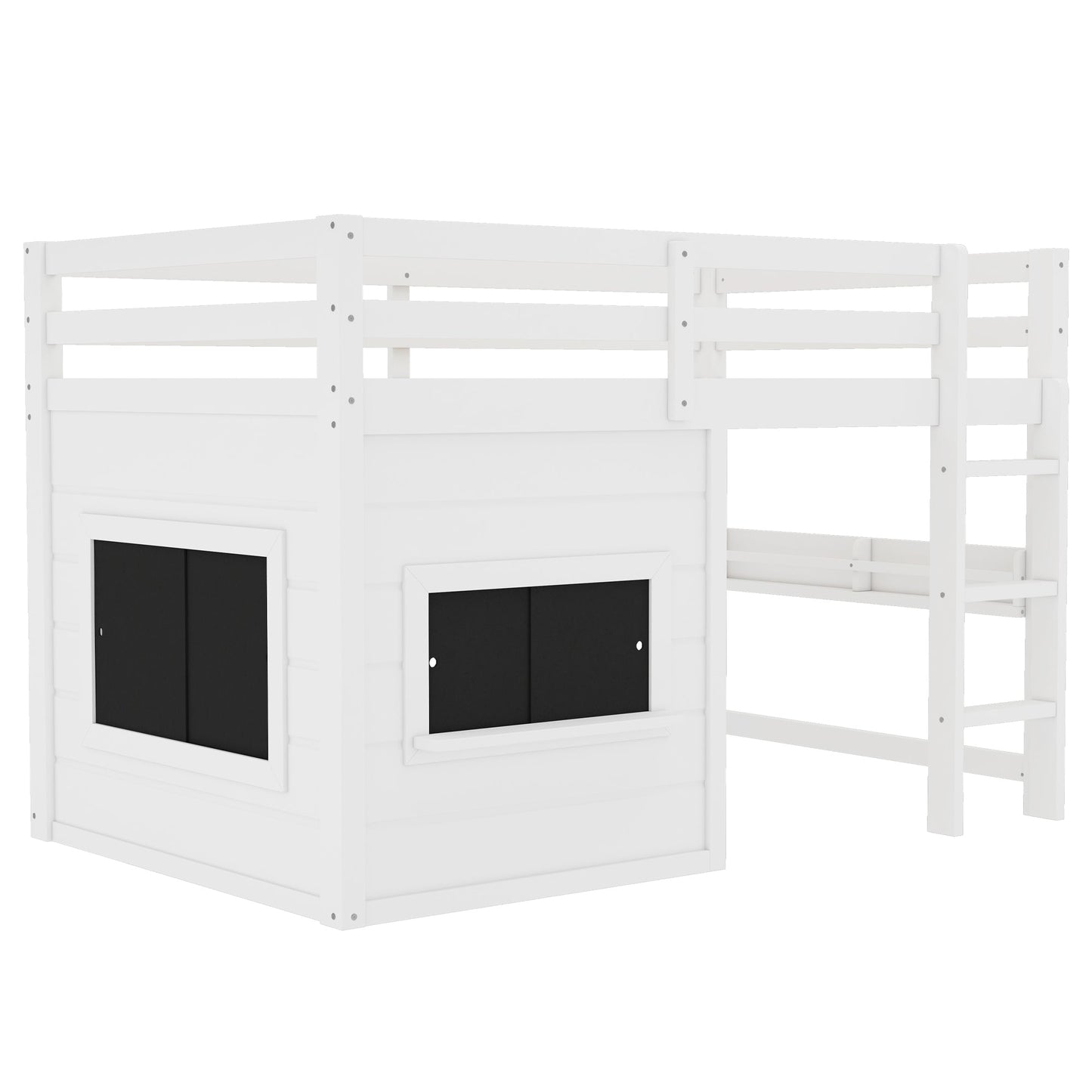 Twin Size Loft Bed With Sliding Chalkboard & Bookshelf