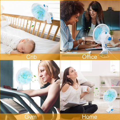 Clip On Fan 2 Speeds Quiet Clamp Fan Adjustable Tilt Auto Shaking Fan Wall Mount Personal Fan For Desk Office Home Baby Strollers Table Tops w/ 3.94FT