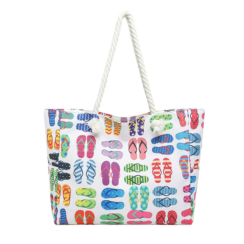 Womens Large-Capacity Striped Beach Tote Bag