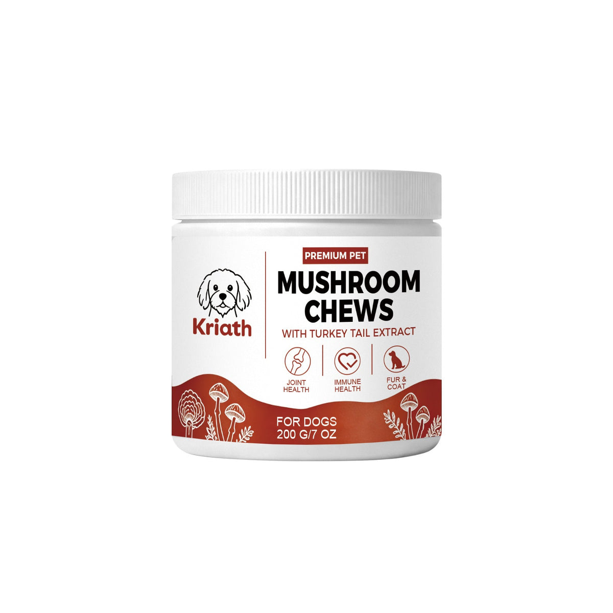 Kriath Mushroom Chewable Tablets For Dogs, Dog Dietary Nutritional Tablets, Daily Feeding Supplement Nutritional Products