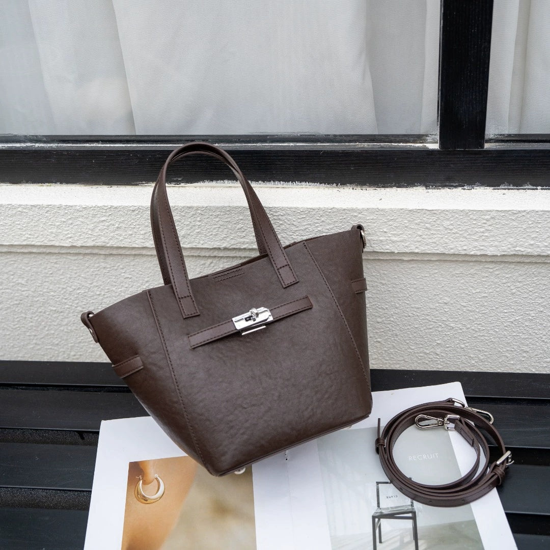 Custom Cross-Border Top-Grain Vegetable-Tanned Leather Basket Bag, Large-Capacity Commuter Elegant Women's Genuine Leather Handbag