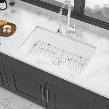 Elegant Farmhouse Apron Front Ceramic Single Bowl, Kitchen Basin