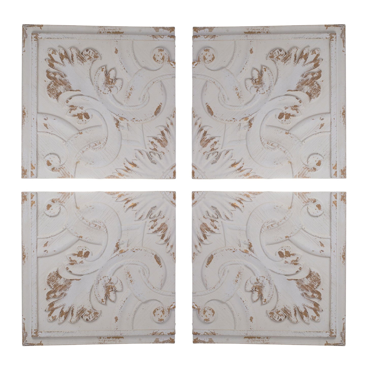 Distressed Wooden Square Wall Panels (Set of 4) - White