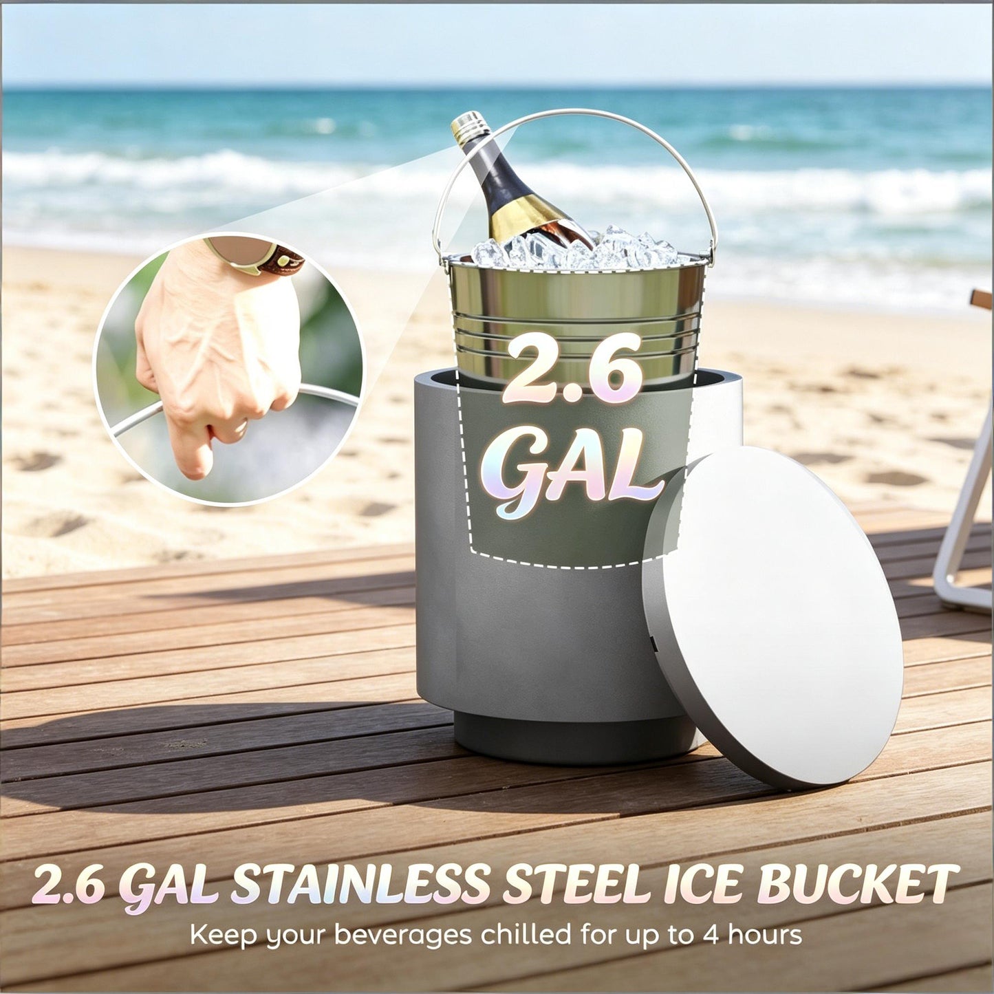 Portable Storage Box, Pool Ice Cooler, Cooler Side Table, Modern Balcony Table