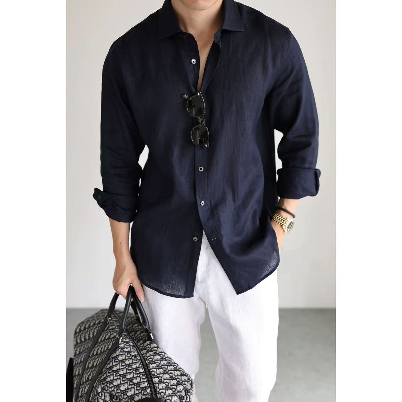 Slim-fit Fashionable Mens Shirt, Nouveau Riche Preppy Style, Long Sleeves
