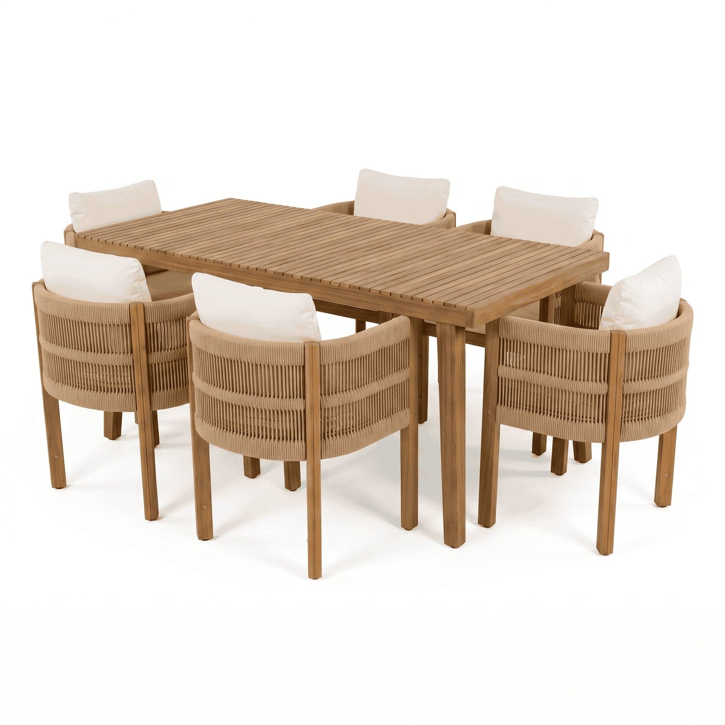 7 Piece Outdoor Dining Set With Table And Chairs - Beige / Brown