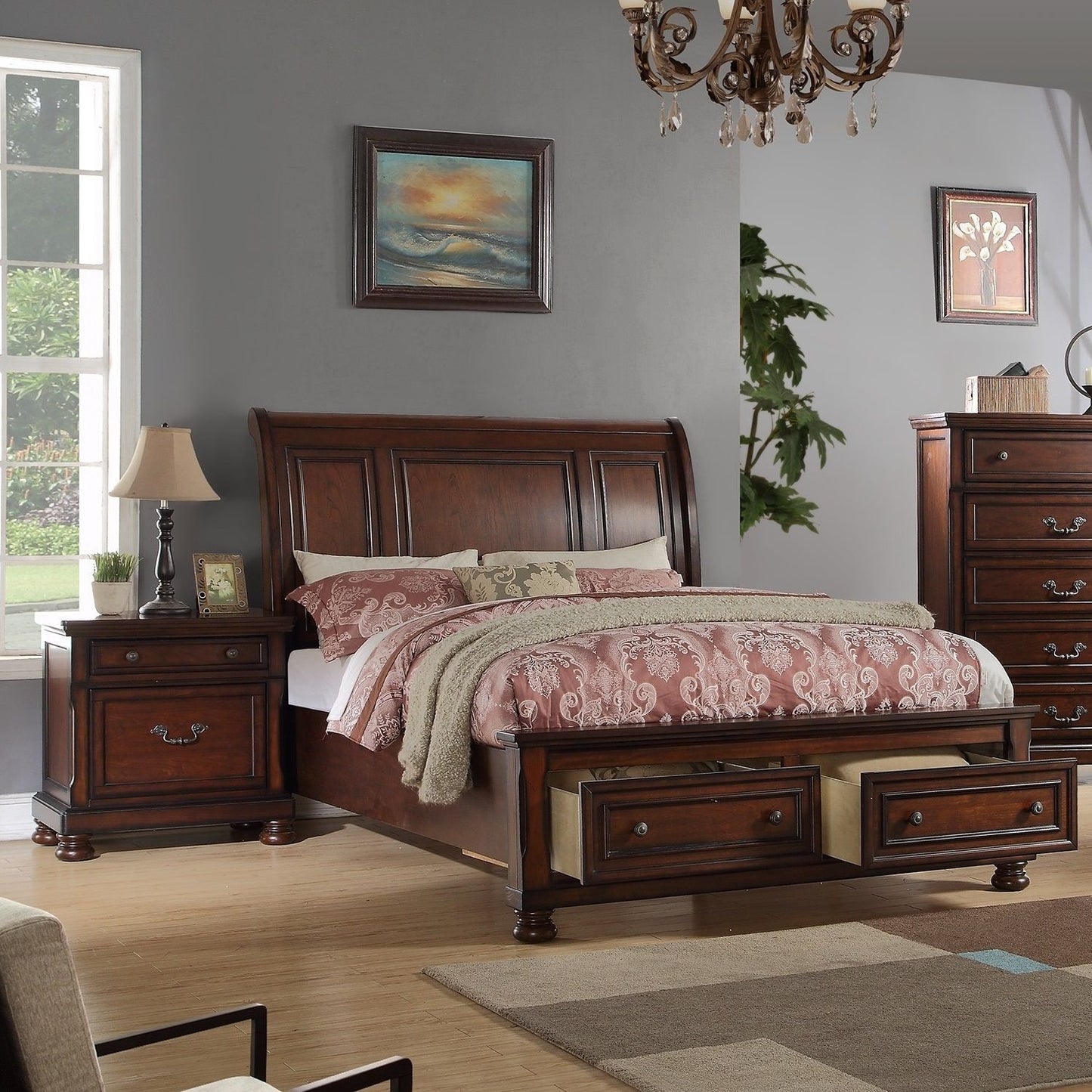 3 Piece Bedroom Set, Bed With 2 Nightstands