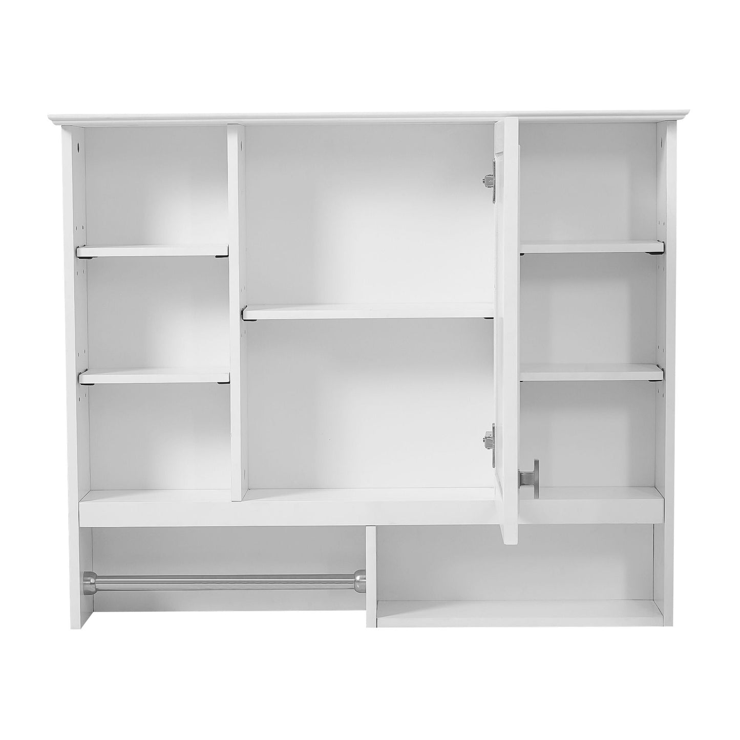 Wall Mount 2 In 1 Mirror Cabinet With Adjustable Shelves, Open Storage, For Bathroom Vanity - White