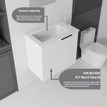 22 Inch Floating Bathroom Vanity with Sink, Soft-Close Door, Ceramic Sink, Plywood