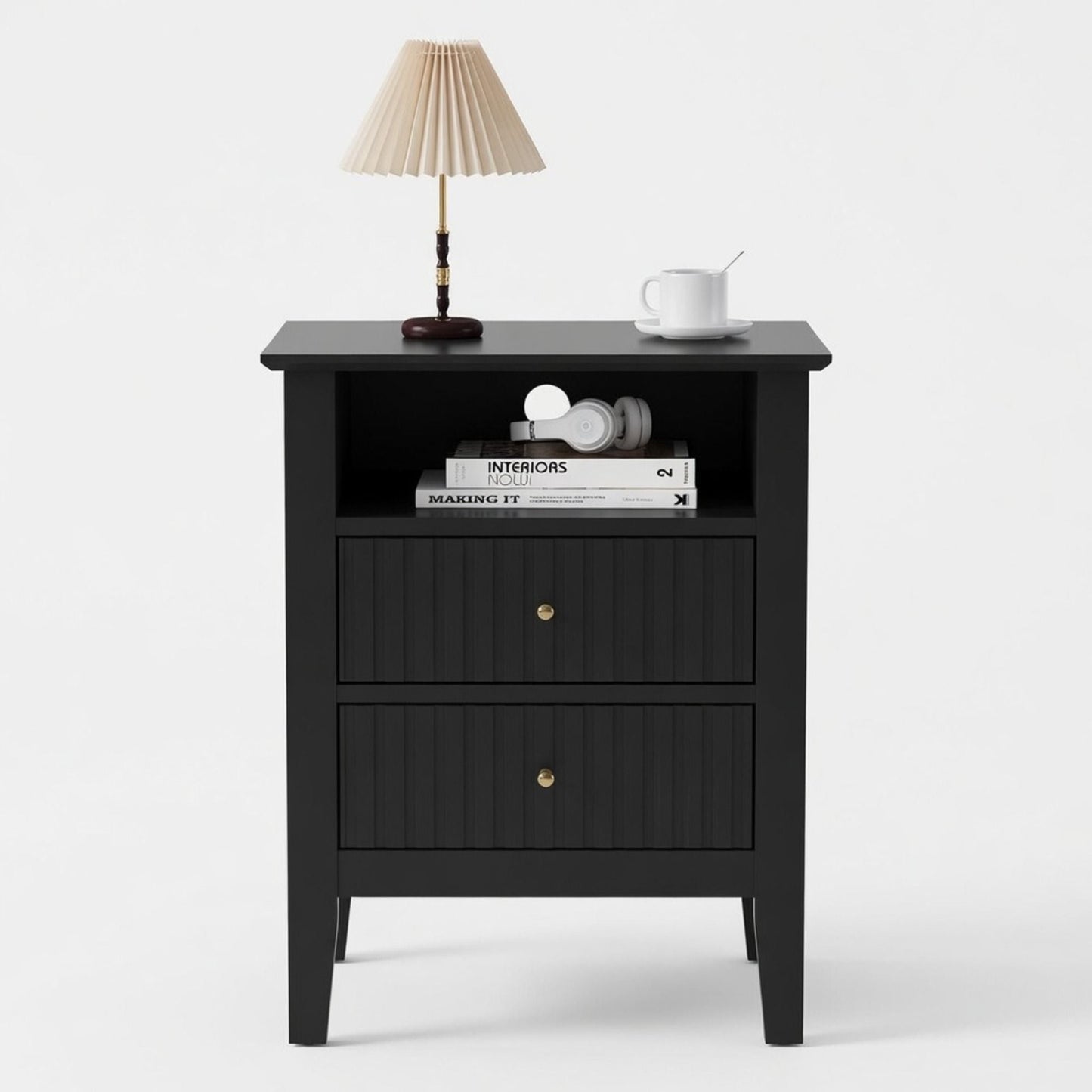 Fluted Nightstand With 2 Drawers