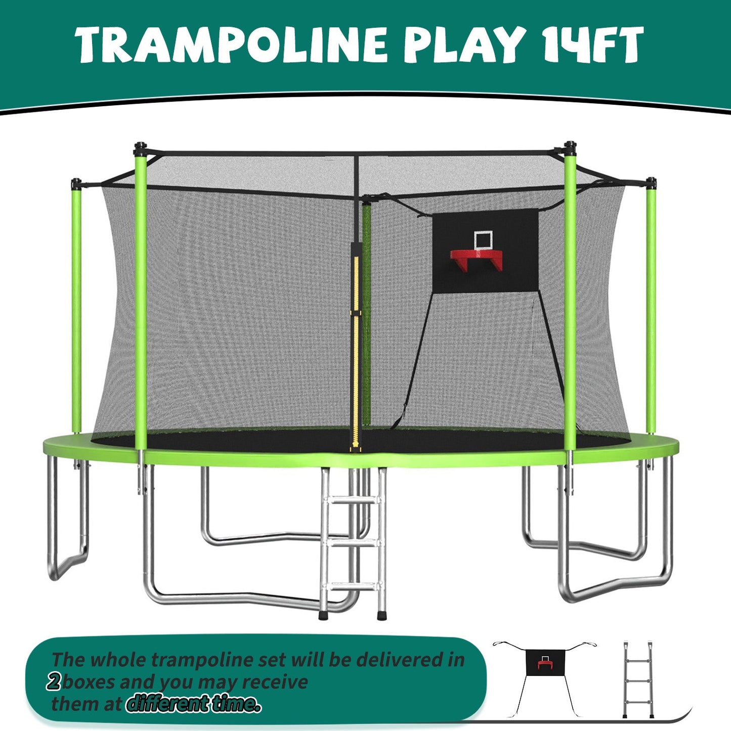 14FT Sports Fitness Trampoline with Enclosure Net