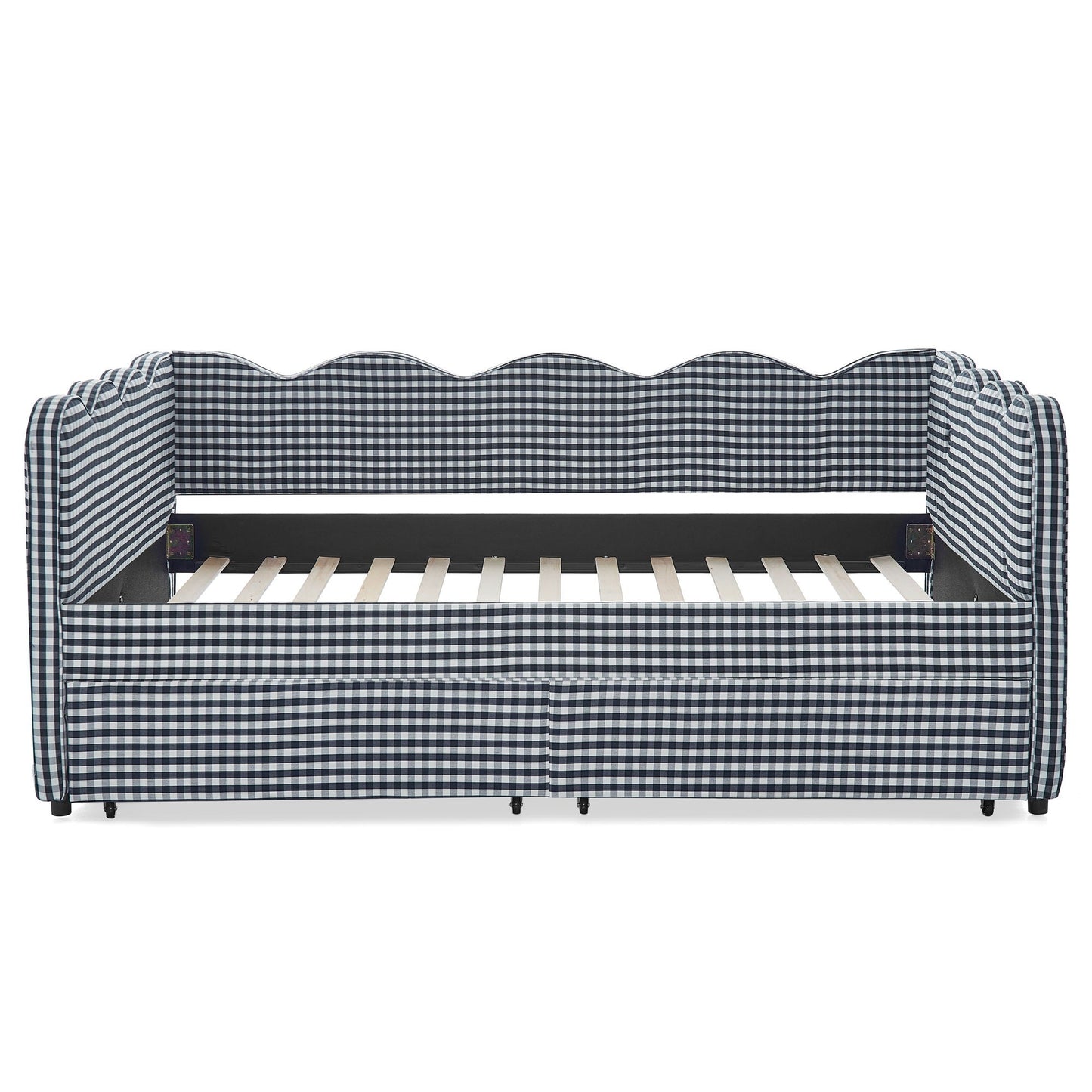 Gingham Daybed With USB Charging Port, Wave-Shaped Design