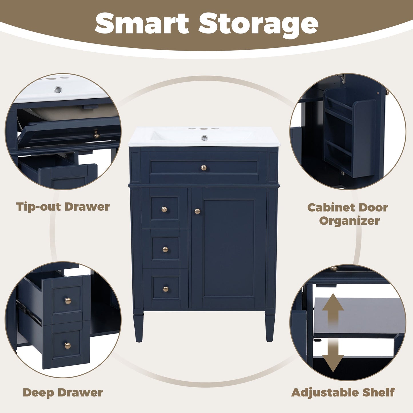 24'' Bathroom Vanity with Top Sink and Storage Cabinet