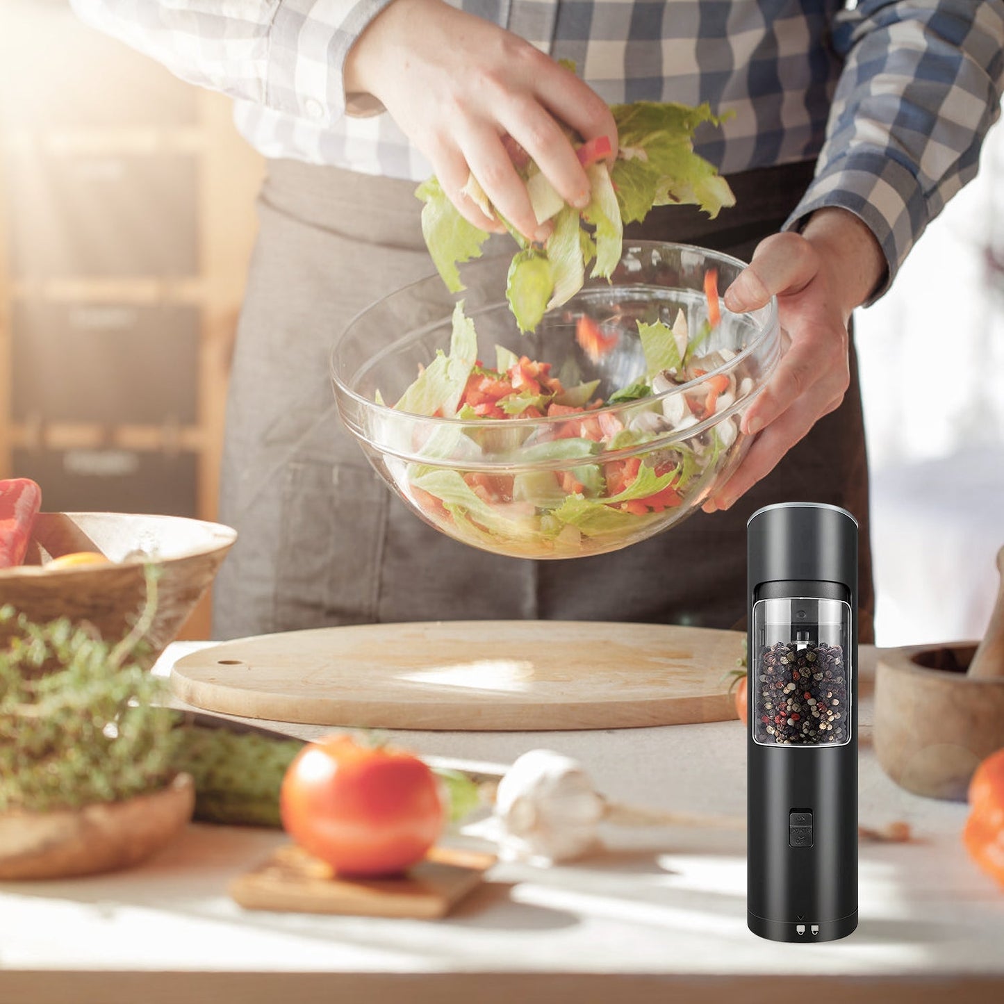Electric Salt and Pepper Grinder Automatic Gravity Sensor Battery Powered Salt Mill LED Indicator Adjustable Coarseness One Hand Easy Operation