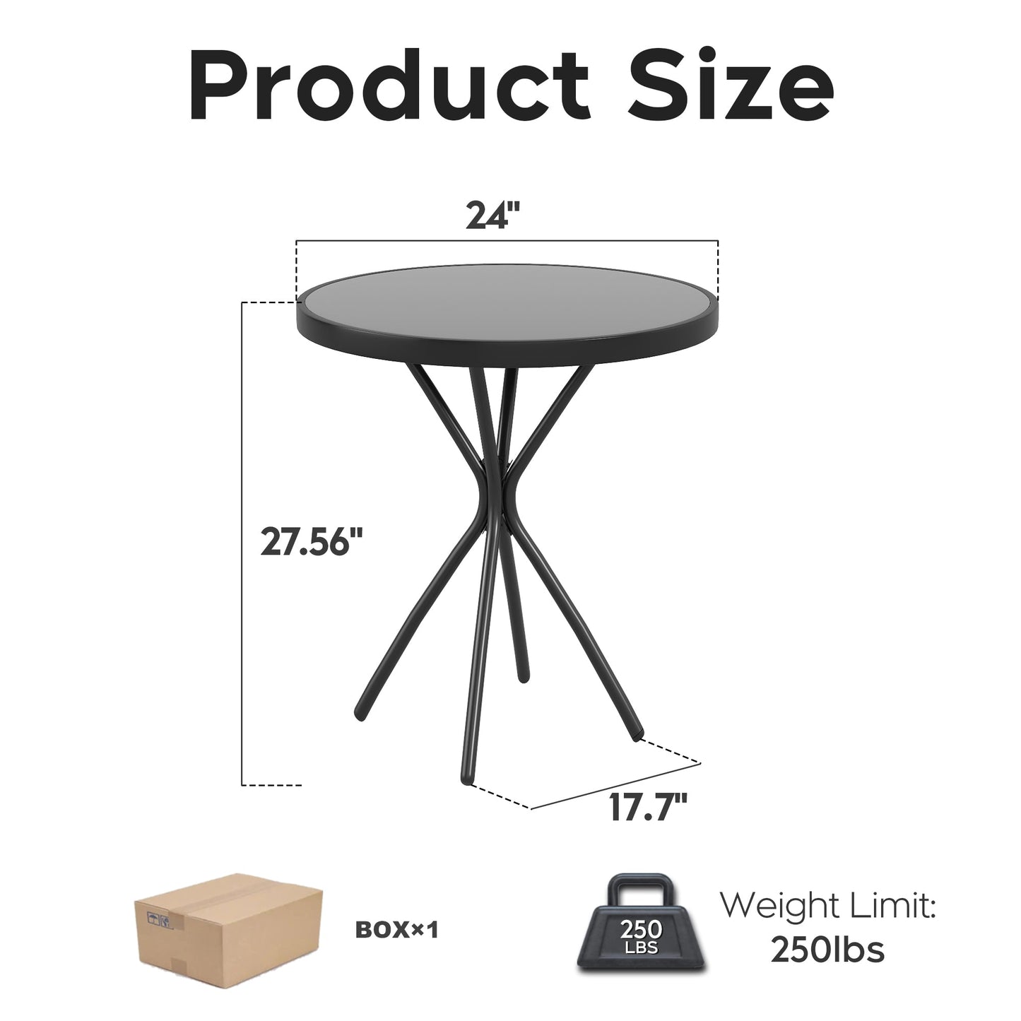 3-Piece Outdoor Patio Furniture Set with Foldable Chairs & Tempered Glass Table