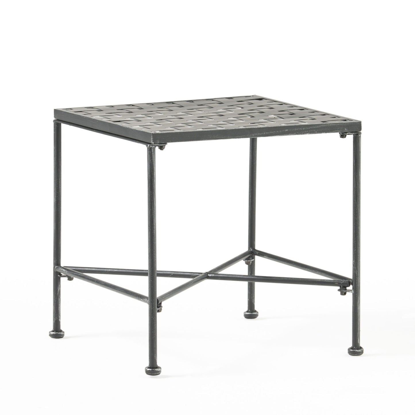 Outdoor Square Side Table with X Shaped Iron Frame - Black