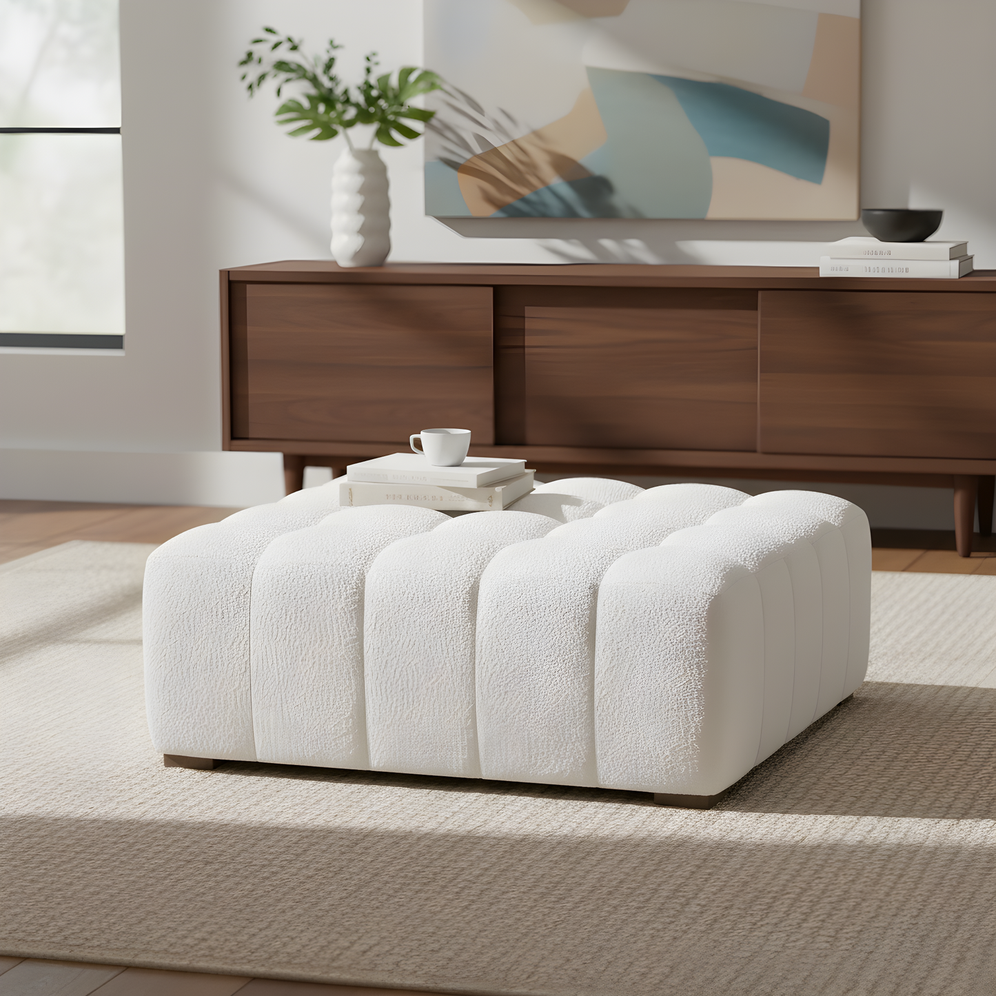 White Boucle Multipurpose Ottoman