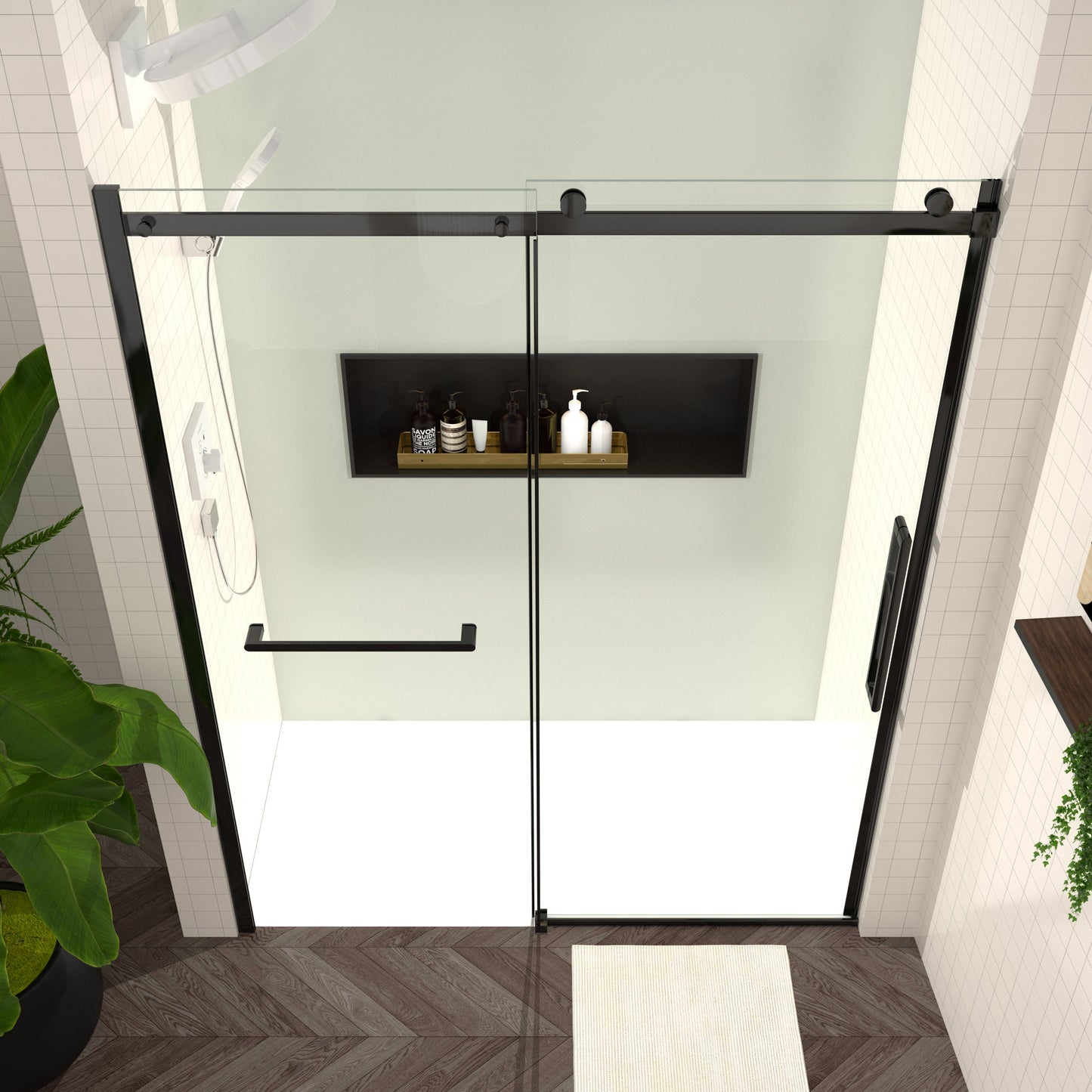 S-RM6076TB 56-60"W x 76"H Sliding Shower Door, 8mm Frameless Glass Shower Door with Matte