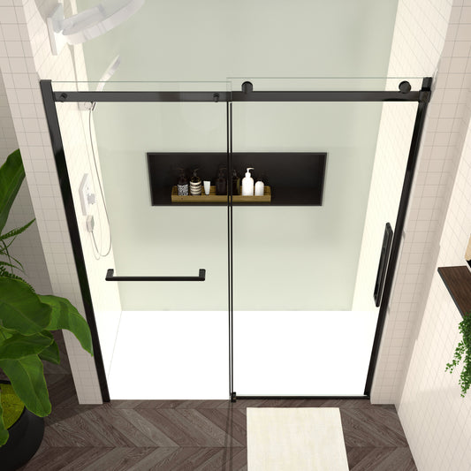 S-RM6076TB 56-60"W x 76"H Sliding Shower Door, 8mm Frameless Glass Shower Door with Matte