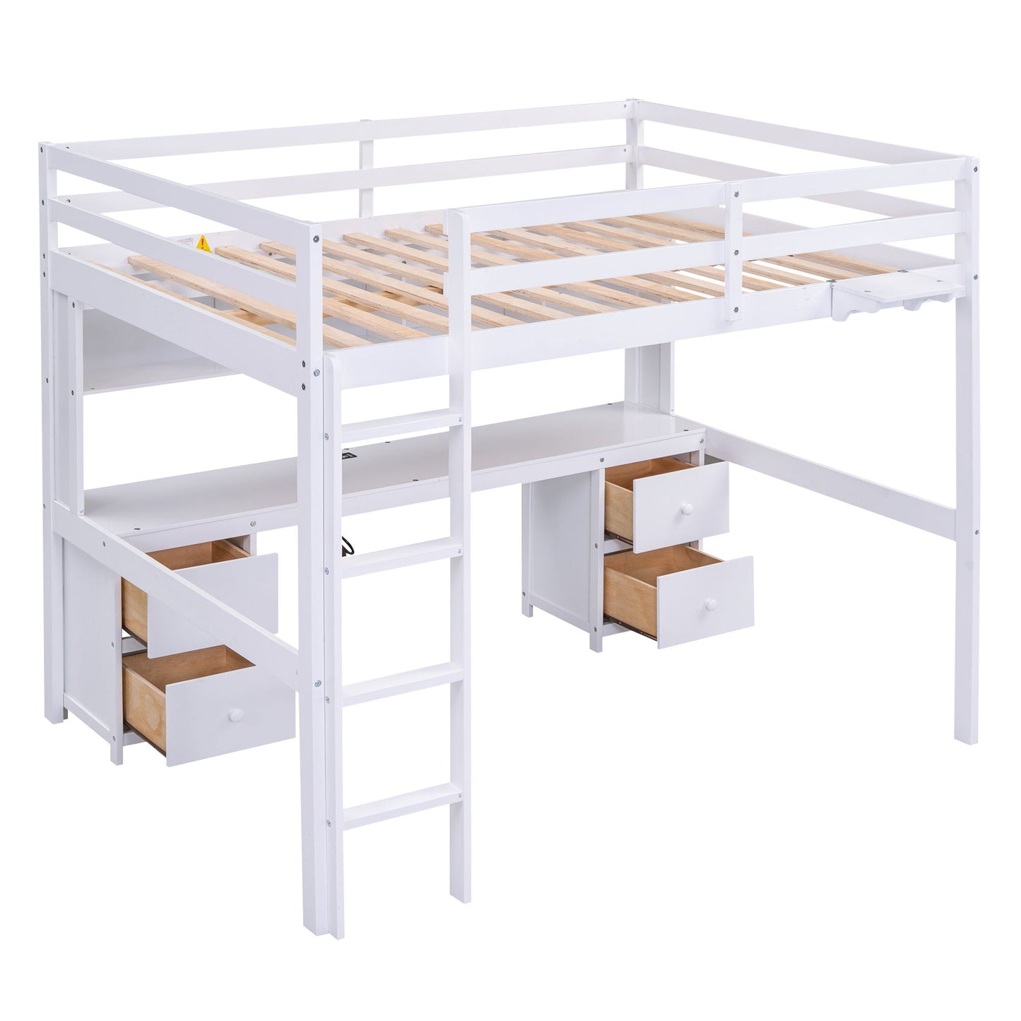 Loft Bed With Desk, Cabinets, Drawers, Charging Station And Bedside Tray