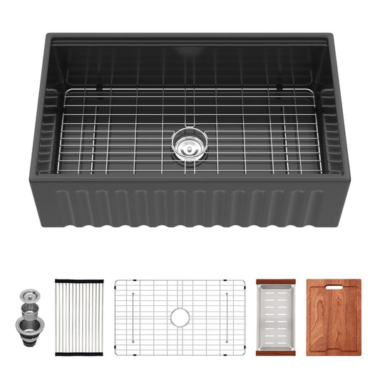 Porcelain Ceramic Farmhouse Sink Workstation With Reversible Apron Design - Single Bowl