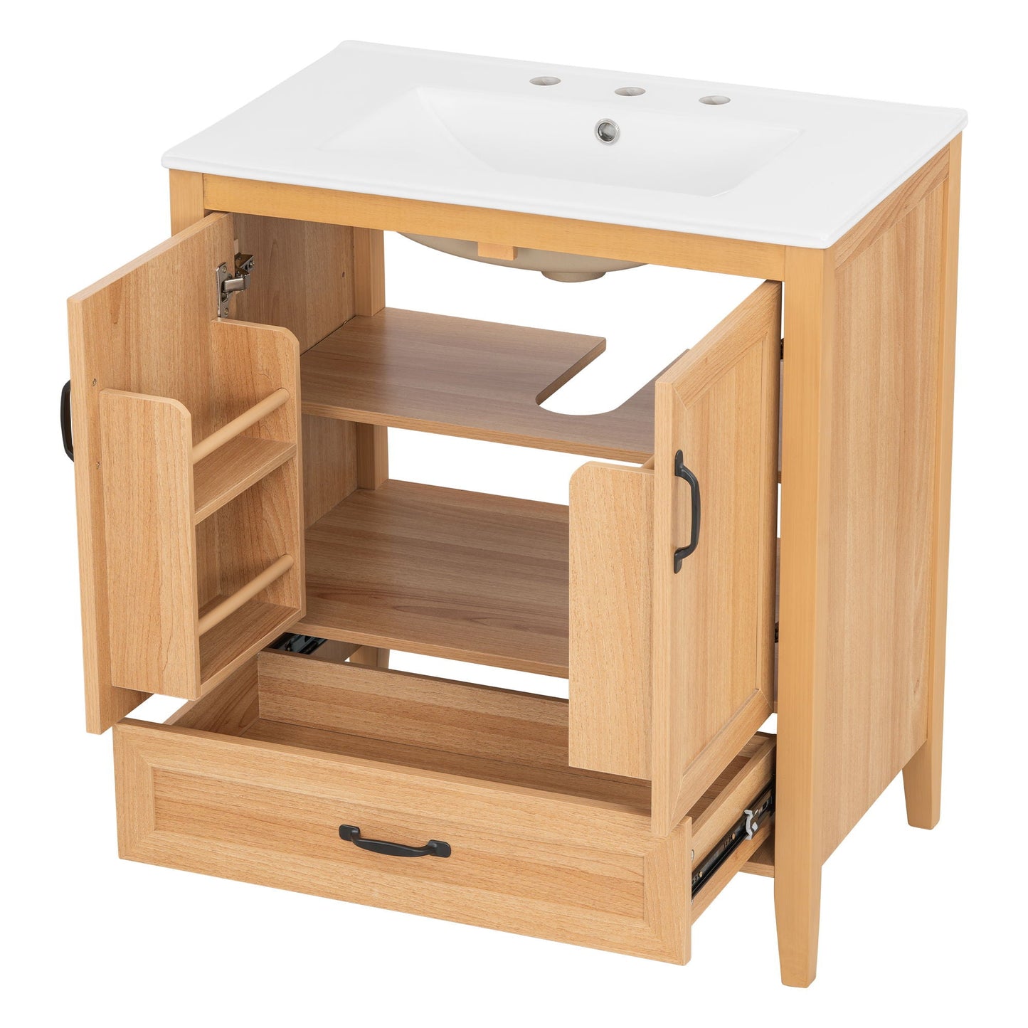 Elegant Fluted Bathroom Vanity With Sink, Soft Close Doors & Drawer