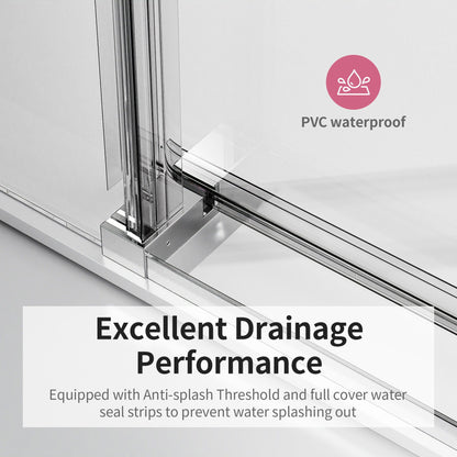 Frameless Sliding Shower Door With Soft- Close, 3 / 8" Tempered Glass