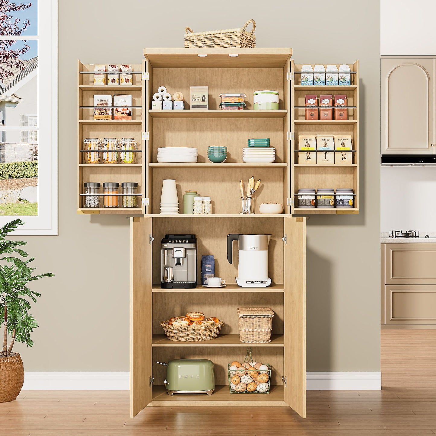 Kitchen Pantry Cabinet With 6 Doors
