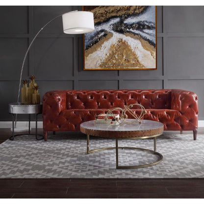 Tamas - 16" Coffee Table - Aluminum & Cocoa Top Grain Leather