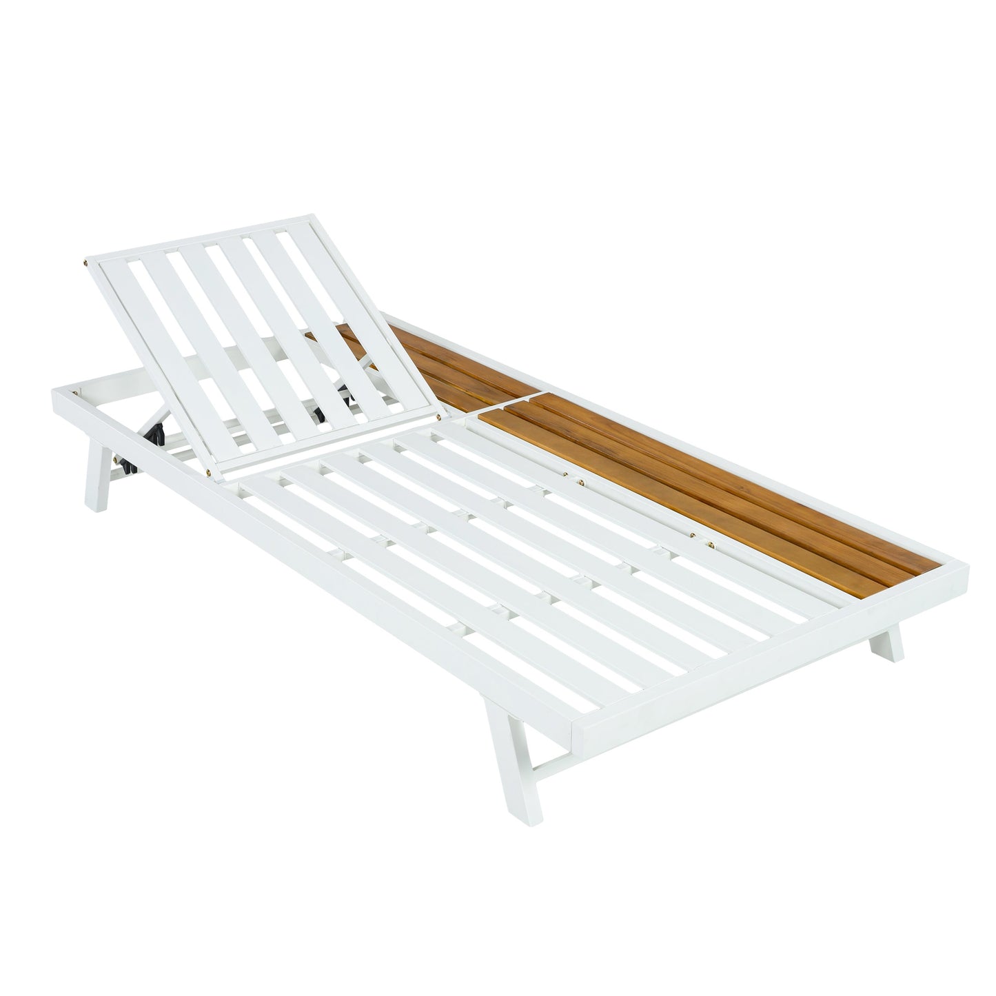 White Iron + Teak Finish Chaise Lounge Frame