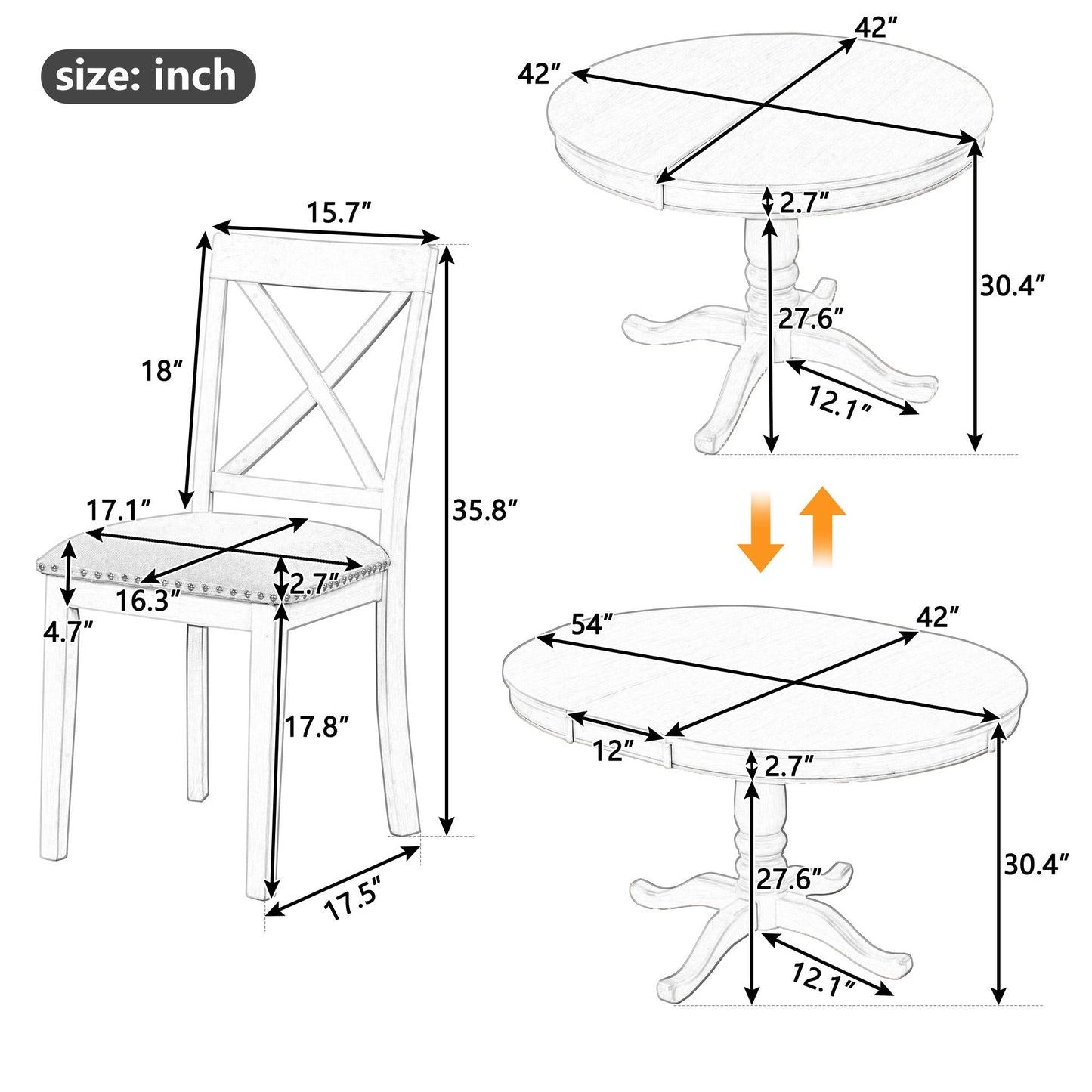 5 Piece Dining Room Set, Table And Chairs Set For 4 Persons