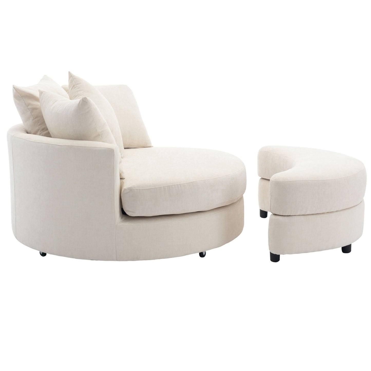 360° Swivel Accent Barrel Chair With Storage Ottoman & 4 Pillows, Modern Leisure Chair Round Accent For Living Room