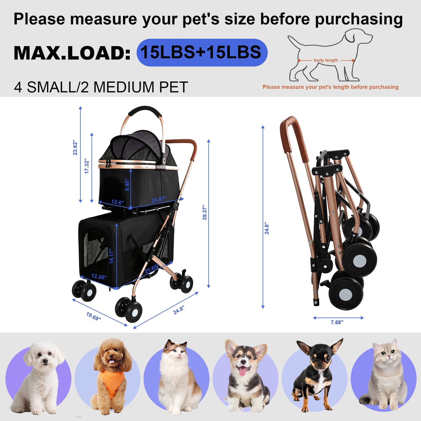Double Pet Stroller for Small and Medium Dogs and Cats