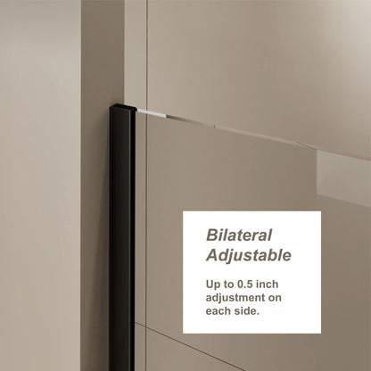 Glass Shower Door, Shower Sliding Door Walk In Shower Screen Dual Usage, 1 / 4" Thick Glass Panel With Stainless Steel Handle, Supporting Bar - Black