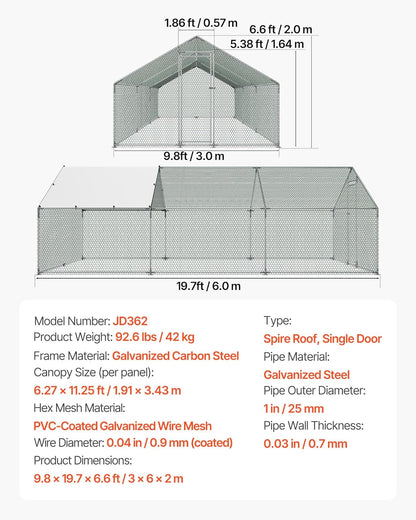 VEVOR Large Metal Chicken Coop, Walk-in Poultry Cage With Waterproof Cover, Outdoor Hen House For Chicken Duck Rabbit Farm