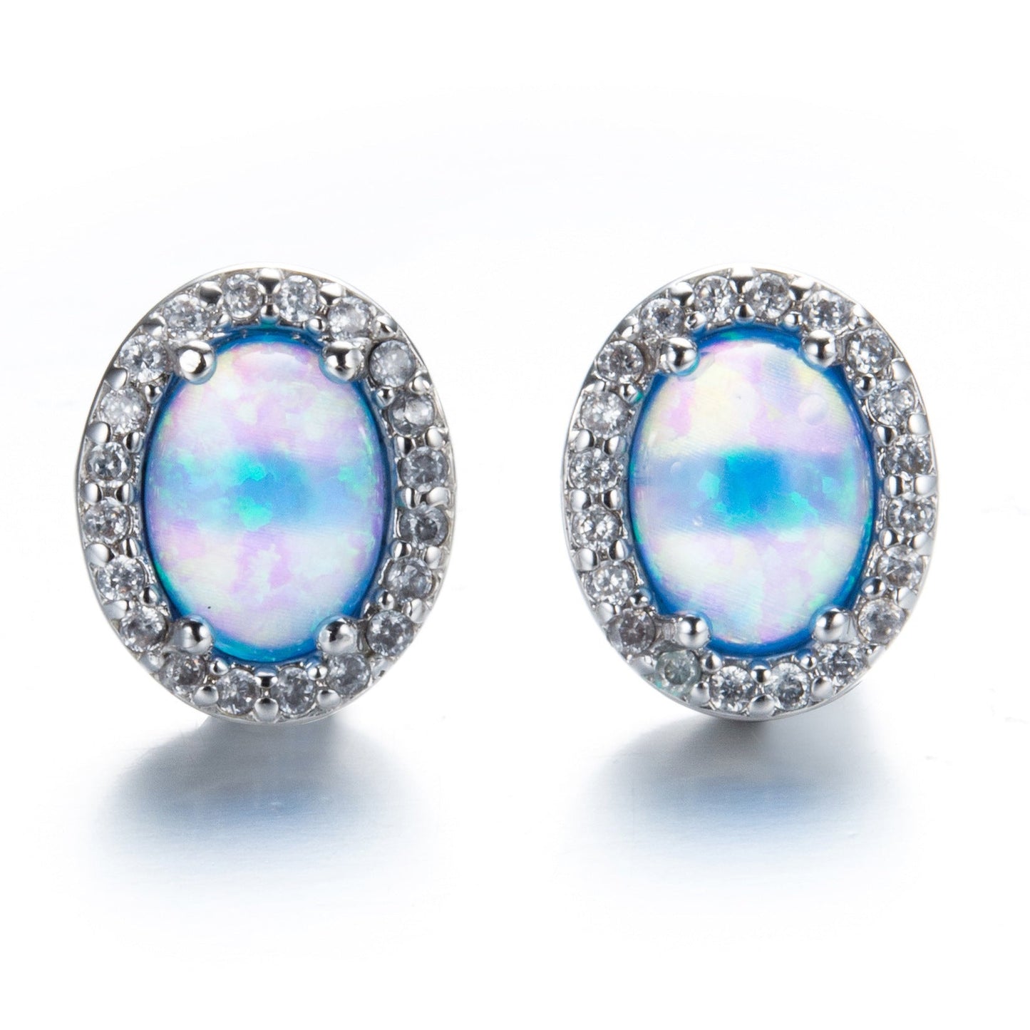 Oval White Opal Edge White Small Diamond Studs