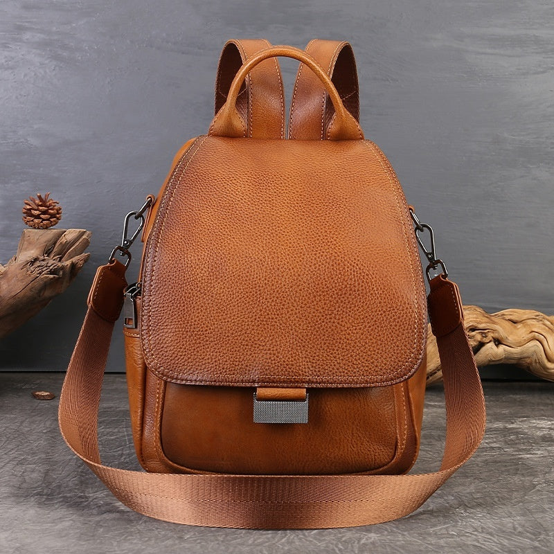Womens Fashion Large-capacity Top-grain Leather Backpack