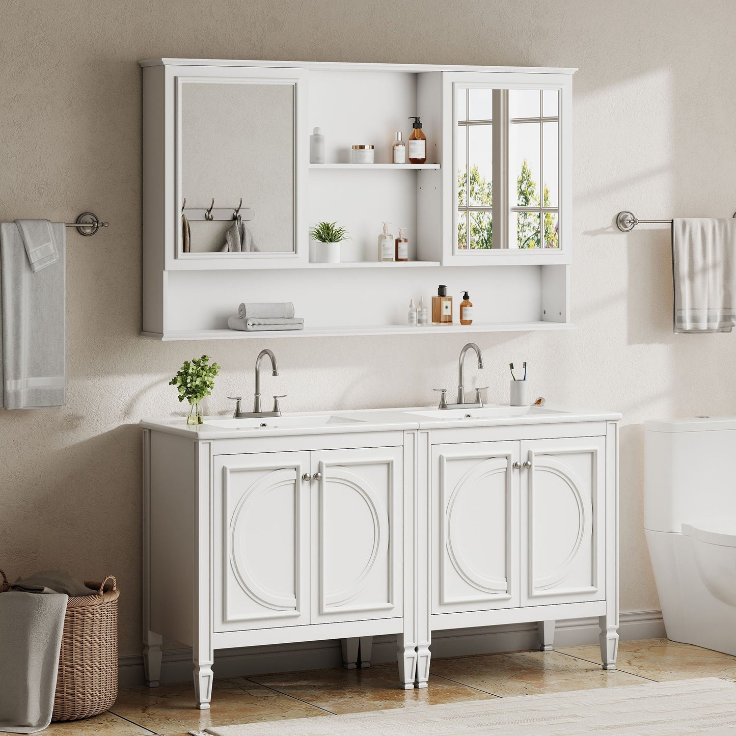 Double Sink Bathroom Vanity Set with Wall Mount Mirror Cabinet