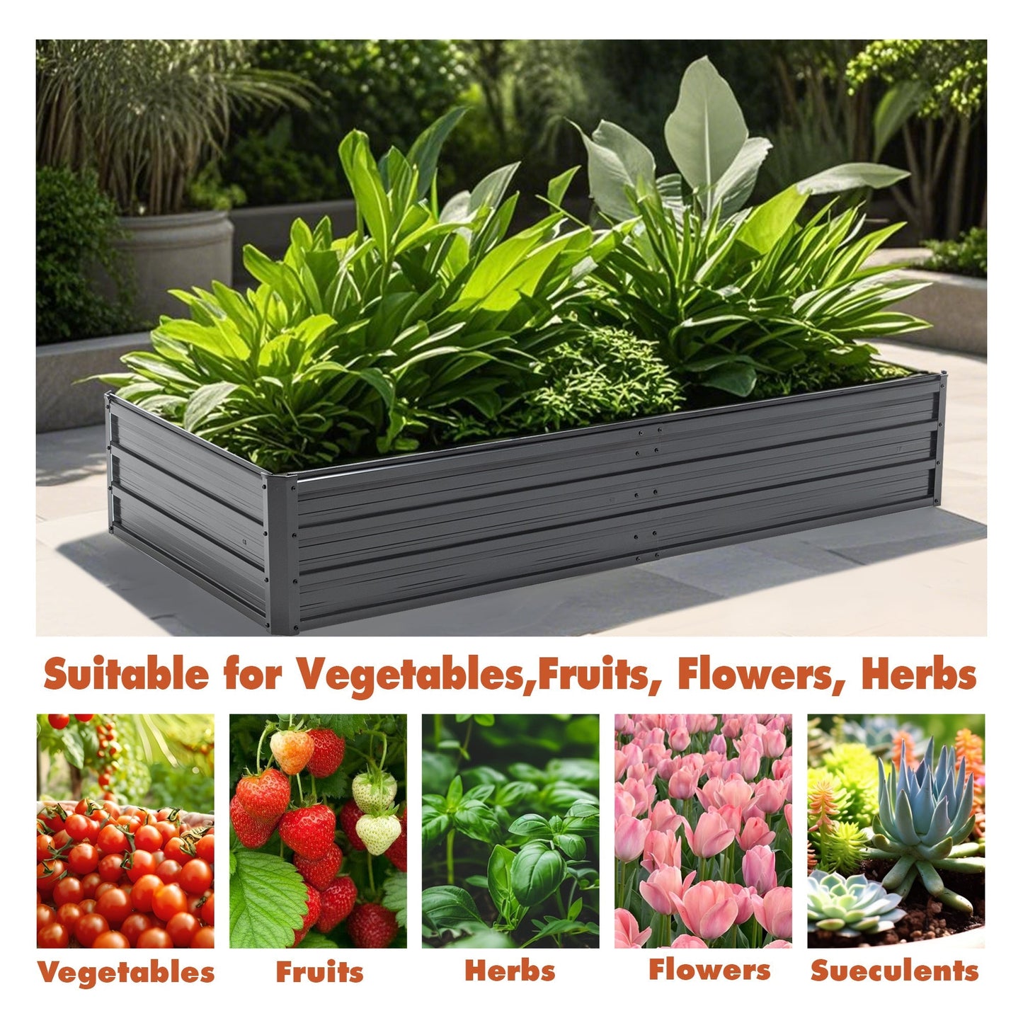 6x3x1 FT Metal Raised Garden Bed Outdoor Planter