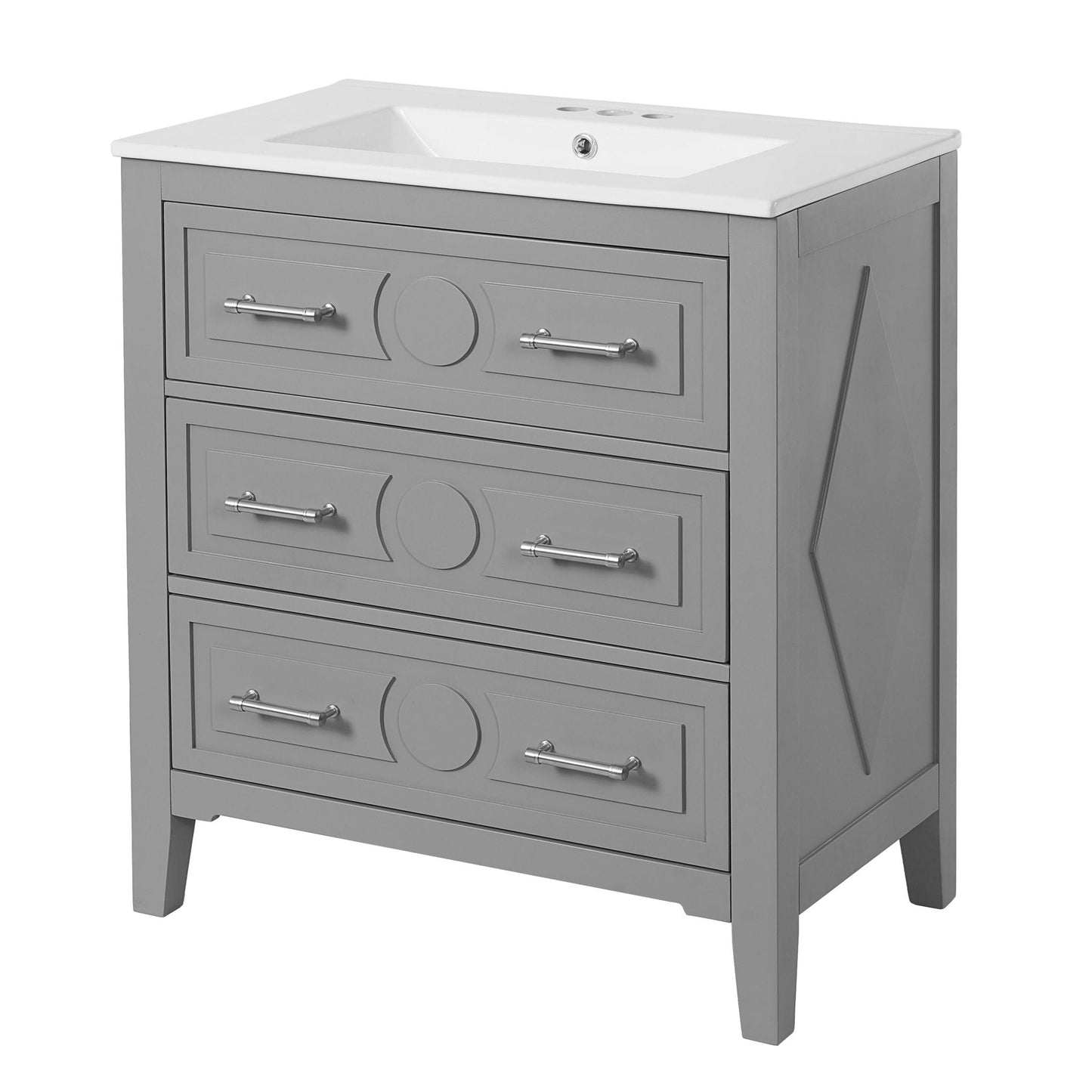 Retro Bathroom Vanity With Sink Combo, Free Standing Single Set With 3 Drawers