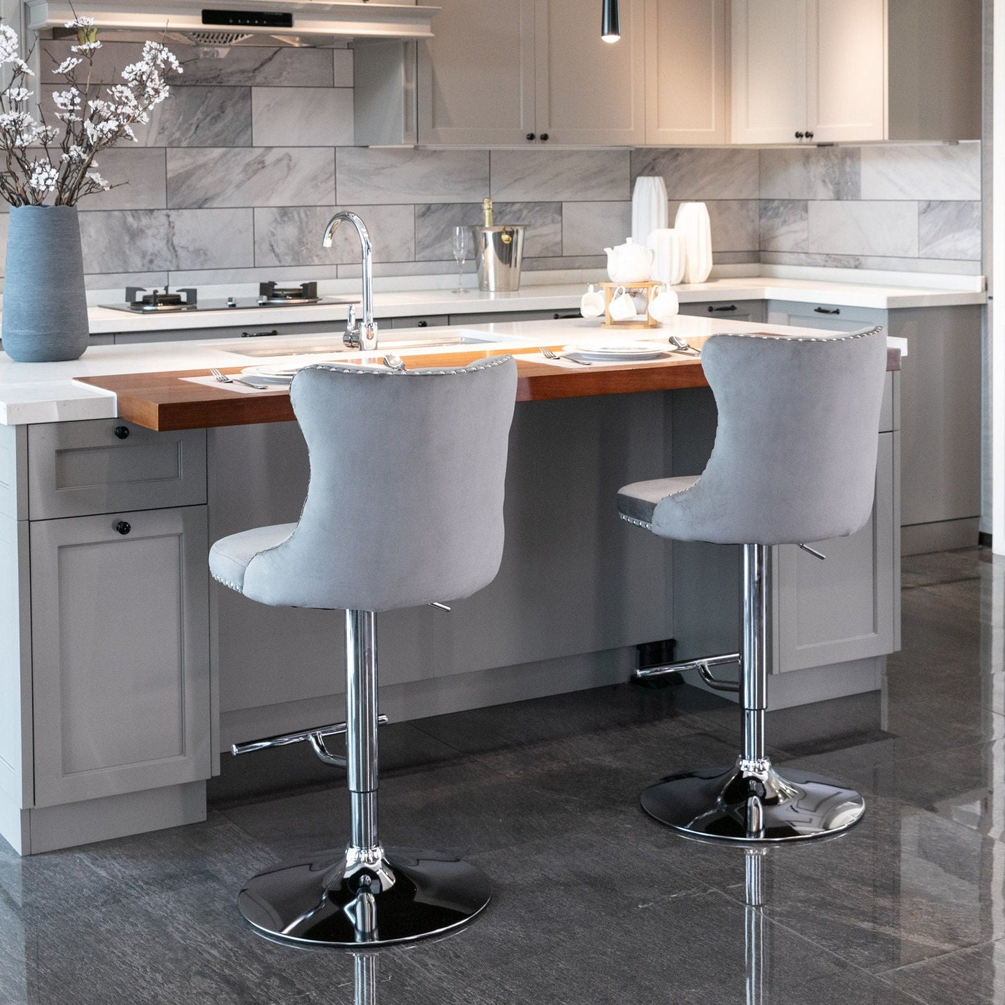 Swivel Adjustable Height Barstools Set of 2
