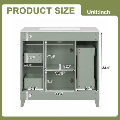 36" Green Bathroom Vanity with Ceramic Sink