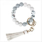 PU Tassel Keychain Bag charm Silicone Beaded Keychain Wristlet Key Ring Bracelet Cute Car Key Chain Holder for Women Girls