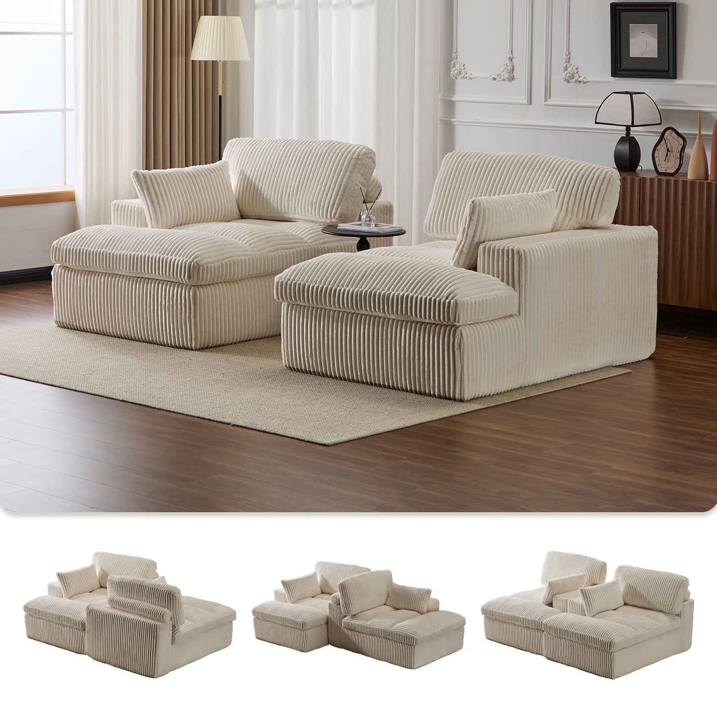 Double Chaise Lounge Chair, Oversized Upholstered Sleeper Cloud Couch